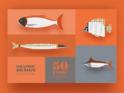 Geometric graphic design - Fish modeling design 3 card collocation design fish fresh graphic icon illustrations image