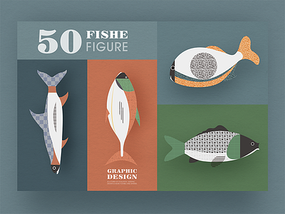 Geometric graphic design - Fish modeling design 6 card collocation design fish fresh graphic icon illustrations image