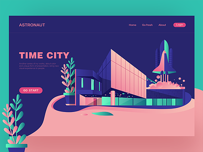 Time City colors digital hero illustration interface landing ui ux web