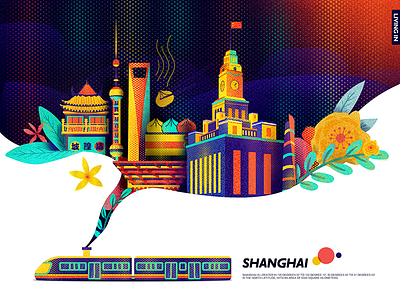 Living in Shanghai colors digital hero illustration interface landing ui ux web