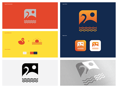 Swan swimming at sunset logo design concept | Branding