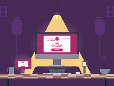 Hello Dribbble... responsive! desk dribbble first shot illustration invite responsive