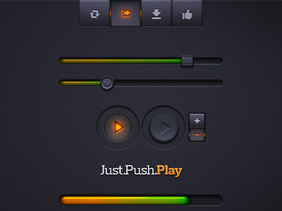 Music/Video Player Controls music video controls ui buttons led progess bar sliders share download like