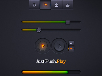 Music/Video Player Controls buttons controls download led like music progess bar share sliders ui video
