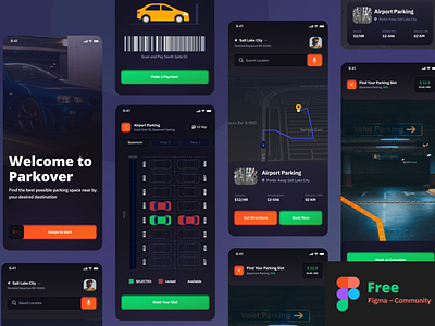 Parkover - Car Parking App (Neumorphism) android app booking car design flat illustration ios minimal parking slot typography ui ux