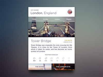 City Guide Widget blurred card design flat interface landscape typography ui ux