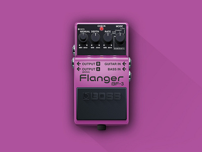 Flanger BF-3 flat gradient guitar illustration pedal realism shadow vector