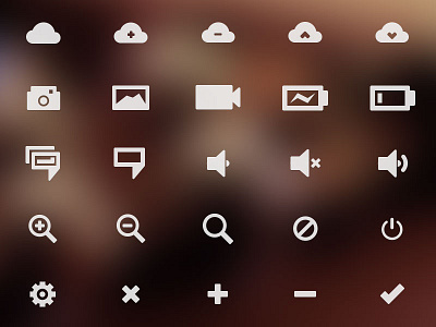 Icons battery camera cancel chat cloud icon icon set icons picture settings simple upload vector volume zoom