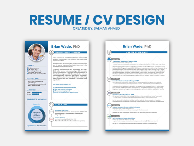 Double-Sided Resume / CV Design by Salman Ahmed on Dribbble