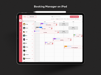 Booking manager UI testing on iPad interface booking dashboard timeline ui