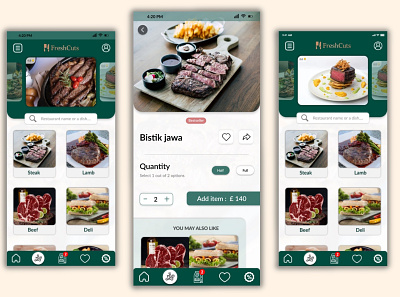 UI of food app "FreshCuts" adobe xd app app design branding design figma graphic design illustration landing page logo mobile app design mobile design product design ui ui design ui ux ui ux design ux ux design vector