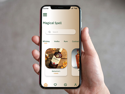 Mobile app design of liquor store "Magical Spell"