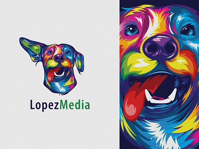LopezMedia adobeillustator branding colorfull design dog face happy illustration logo media photography vector