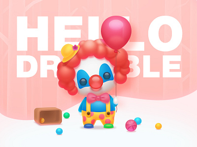 Hello Dribbble beginning character clown cute design firstshot illustration invite