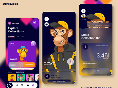 NFT Market Place Dark app design nft ux