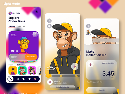 NFT Market Place Light mode app design nft productdesigns ui ux