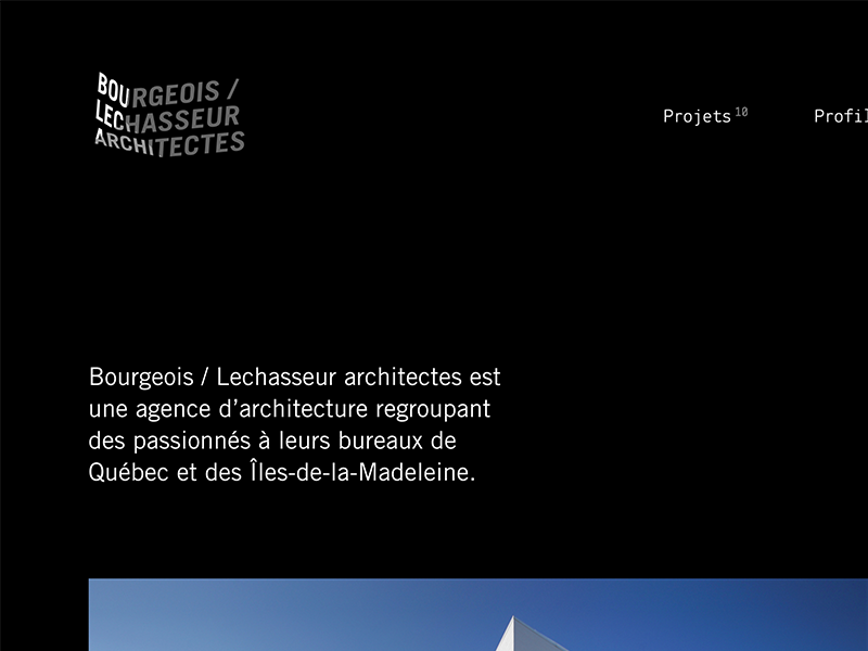 Bourgeois / Lechasseur Architectes — homepage snapshot wordpress architect ui white black minimalist clean website monospace