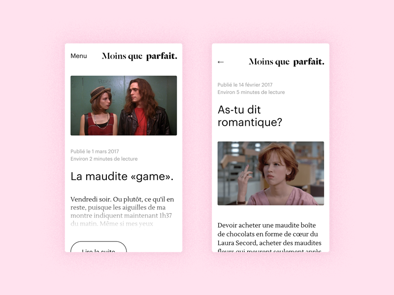 Moins que parfait – Mobile snapshots pink white button ui clean minimalist mobile journal blog