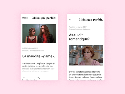 Moins que parfait – Mobile snapshots blog button clean journal minimalist mobile pink ui white
