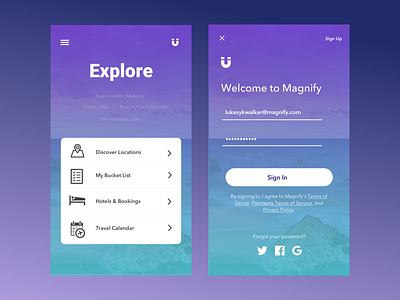 Magnify - Travel Companion agency android gradient ios magnify travel companion ui