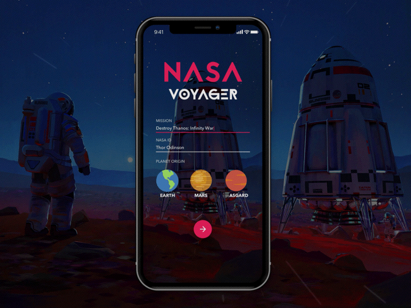 NASA Mission Log animation asgard astronaut avengers cosmos iphonex nasa space thor ui ux voyager