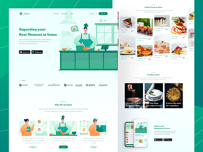 Cakerin - Sweet Selling Cookies Landingpage branding character illustration clean concept exploration explorations food food illustration green hero illustration hero section homepage landing page visual design website