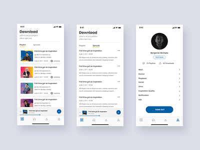 Podcast App - Download, and Profile Exploration download playlist download screen inspigo ios iphone podcast profile screen ui ux
