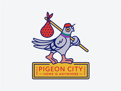 Pigeon City animal badge bird city design icon icons illustration line mascot monoline new york city ny pidgeon pigeon red stick typography yellow