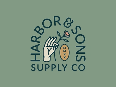 Harbor & Sons Supply Co Pt. VI 2d badge branding crest design finger flat flower flowers hand hands icon illustration lockup logo plant plants seal typography vector