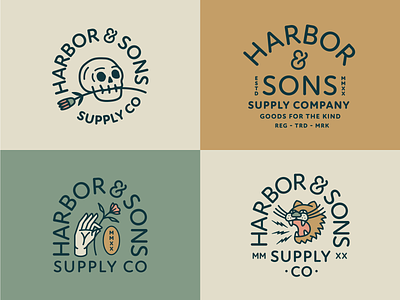 Harbor & Sons Supply Co Pt. X animal badge branding company design flower hand icon illustration logo patch plant rose seal skull stamp supply tiger typography vector
