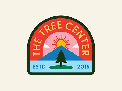 The Tree Center Badge pt.I badge cloud design flat icon illustration island lake landscape logo mountain nature park patch pond river sun tree typography vector