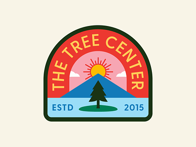 The Tree Center Badge pt.I badge cloud design flat icon illustration island lake landscape logo mountain nature park patch pond river sun tree typography vector