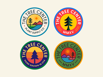The Tree Center Badge pt. VI badge branding design flat icon illustration lake landscape logo mountain patch river seal stamp stream sun tree trees typography water