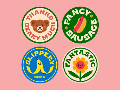 Bonus Stickers #1 animal badge badges banana bear branding circle color design flower food fruit hotdog illustration logo patch sticker stickers typography vector
