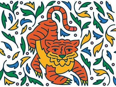 Tiger Project .2 animal background beast blue colors design icon icons illustration illustrator jungle leaf logo pattern plant plants print tiger tigers yellow
