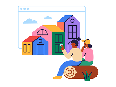 Find Your Dream Home branding clothes cloud design grass hair hat home house icon illustration illustrator log man pants people screen shoes skin woman