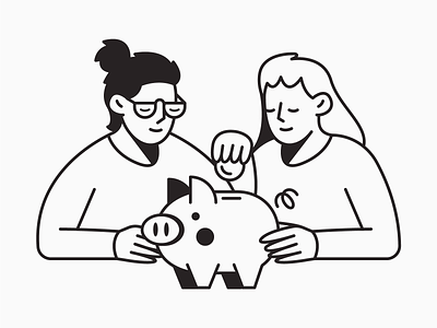Piggy Bank 3 animal bank black and white branding character clothes coin design glasses hair hand hands illustration illustrator man money people pig piggy woman