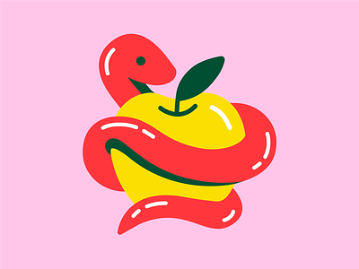 Temptation 2d animal apple branding design flat fruit icon illustration leaf logo pink print red serpent shine snake sticker stickers yellow