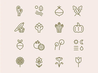 Gardeners Supply Company Icons artichoke arugula branding design flower fruit garden icon illustration logo nature okra plants pumpkin radish salad tomato turnip vegtables weaher