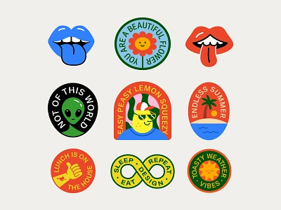 From the Gutter alien badge design flowet hand icon illustration lemon lips logo mouth ocean palm tree patch sticker stickers sun sun glasses sunset thumbs up