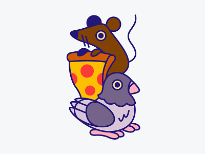 Pizza Pigeon Rat animal bird branding brooklyn city design food icons illustration illustrator line logo new york new york city nyc pigeon pizza rat sticker stickers