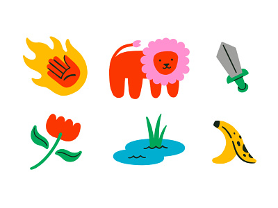 Some Doodles banana colorful design fire flower fruit grass hand hand drawn icon icons illustration illustrator lion logo procreate spring sword water yellow