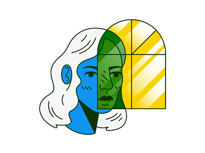 Day Dreamer blue character design eyes face girl green hair icon illustration lady logo portait print profile sticker sun window woman yellow