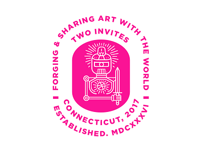 2 Invites 2017 art badge design eye invite knight lightbulb pink robot skeleton sword