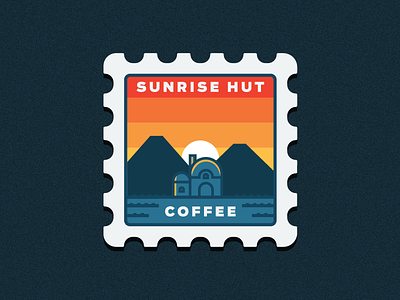 Sunrise Hut Coffee dailylogochallenge grass house hut logo mountains stamp sun sunset