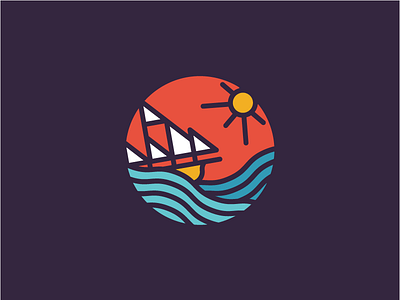 The Promise Land 2d badge boat branding dailylogochallenge design flat illustration logo sun vector waves