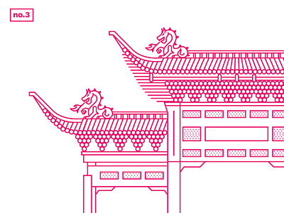 Chinese Architecture Style 3 2d architecture building chinese design dragon fire flat illustration line pink vector