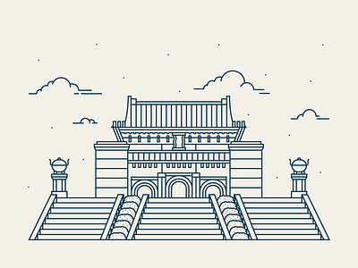 Sun Yat Sen Musoleum 2d architecture brick building chinese design flat illustration line logo vector