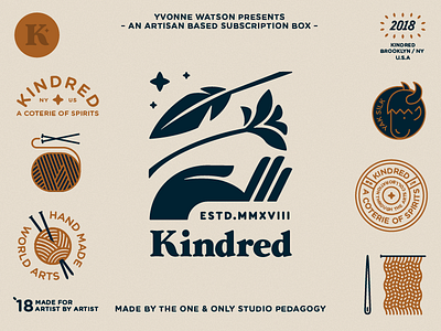 Kindred Badges 5 animal badge branding design eye feather flat flower hand hands icon illustration logo natural needle package plant typography vector yak