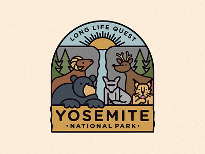Yosemite National Park 2d badge bear bobcat coyote deer design flat icon illustration logo sheep sun tree vector yosemite